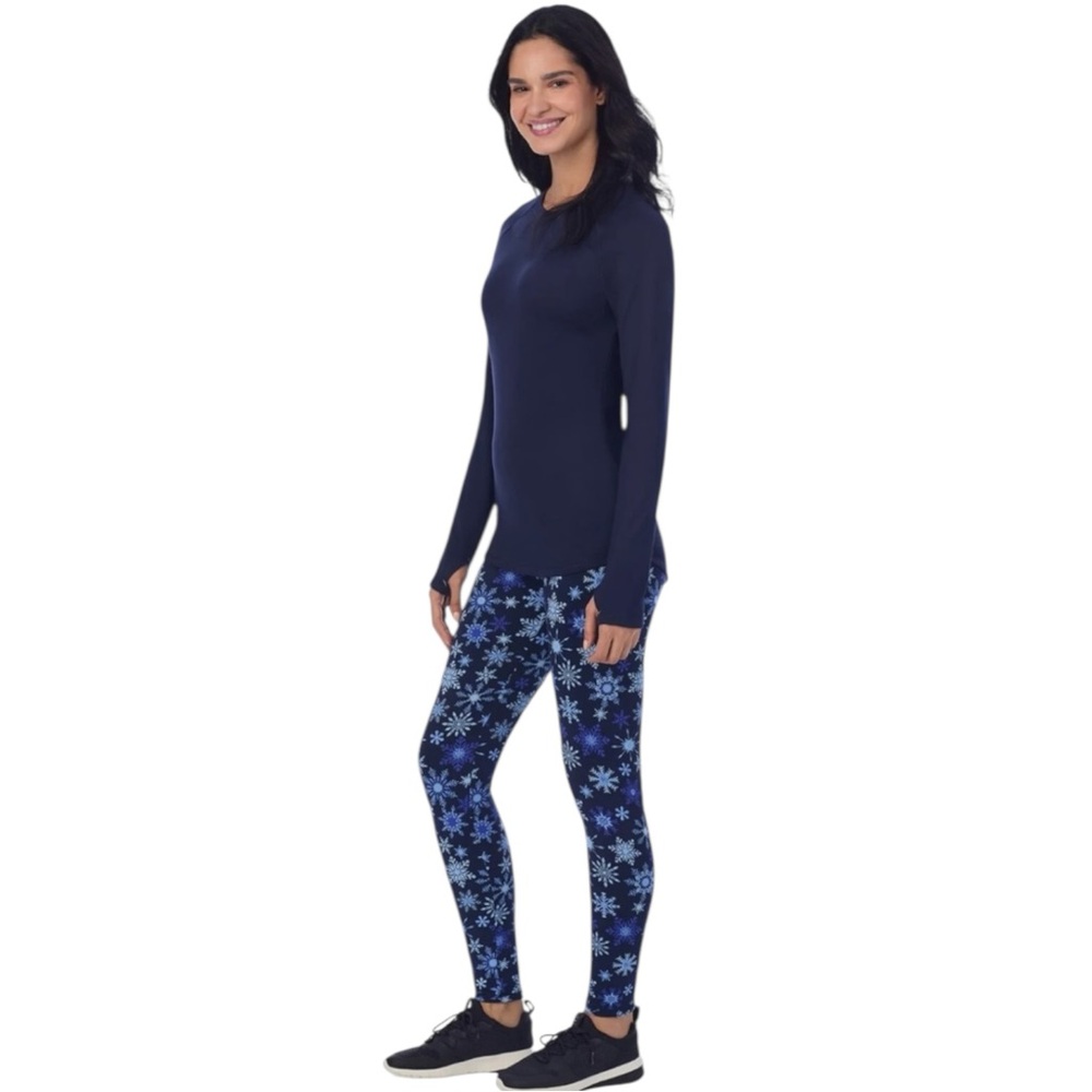 CUDDL DUDS Navy Long Sleeve Top with Blue Snowflake Leggings Base Layer Size XL - Picture 2 of 11